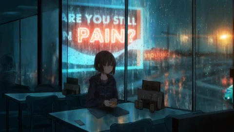 Lonely Anime Girl Sitting In A Coffee Shop While Its Raining Outside HD Live Wallpaper For PC - Free Live Wallpaper