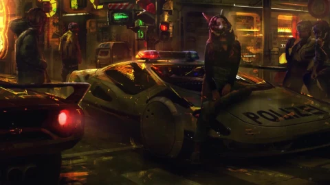 Cyberpunk Girl Sitting On Police Car HD Live Wallpaper For PC - Free Live Wallpaper