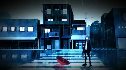 Hatsune Miku Standing On The Street In The Rain HD Live Wallpaper For PC - Free Live Wallpaper