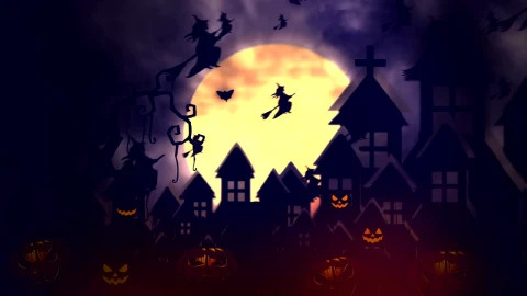 Stock Video 2d animation of witches flying on halloween PC Live Wallpaper - Free Live Wallpaper
