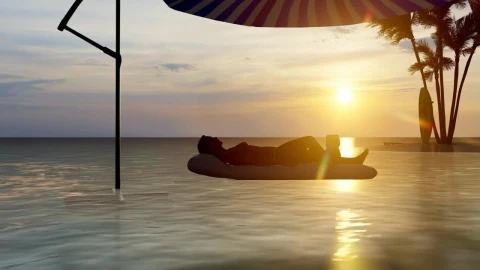 Stock Video 3d animation of a tourist sunbathing in a floaty PC Live Wallpaper - Free Live Wallpaper