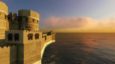 Stock Video 3d castle in the middle of the sea at sunset PC Live Wallpaper - Free Live Wallpaper