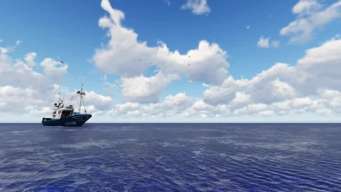 Stock Video 3d fishing boat sailing in the open sea under the PC Live Wallpaper - Free Live Wallpaper
