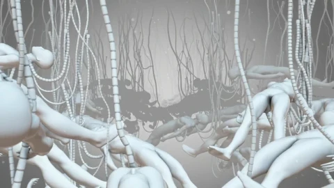 Stock Video 3d models of many floating bodies connected to tubes PC Live Wallpaper - Free Live Wallpaper