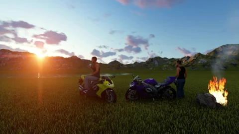 Stock Video 3d motorcyclists watching the sunset outside PC Live Wallpaper - Free Live Wallpaper