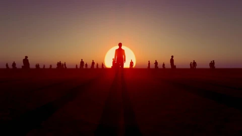 Stock Video 3d people spread out on a plain at sunset PC Live Wallpaper - Free Live Wallpaper