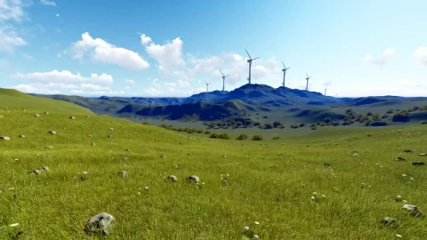 Stock Video 3d sunny meadow with hills in the distance PC Live Wallpaper - Free Live Wallpaper