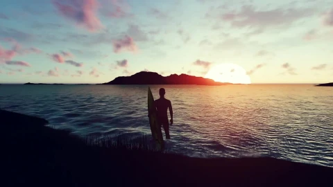 Stock Video 3d surfer on the shore of a beach in a PC Live Wallpaper - Free Live Wallpaper