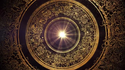 Stock Video 3d tunnel of ornate golden rings with a light PC Live Wallpaper - Free Live Wallpaper