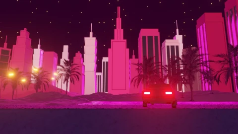 Stock Video 80s retro style neon night skyline with sunris PC Live Wallpaper - Free Live Wallpaper