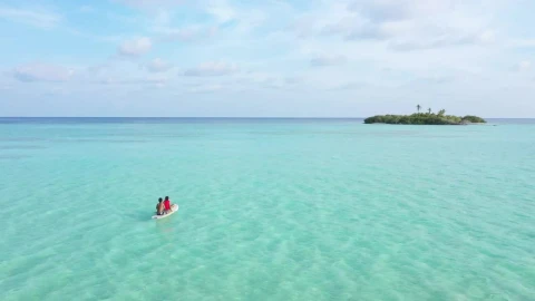 Stock Video A Couple Seated On A Paddle Board In The Sea Live Wallpaper for PC - Free Live Wallpaper