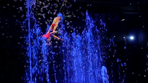 Stock Video Acrobats Performing Above Fountains Live Wallpaper for PC - Free Live Wallpaper