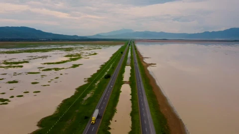Stock Video Aerial Panorama Around A Long Straight Highway Live Wallpaper for PC - Free Live Wallpaper