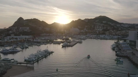 Stock Video Aerial Panorama Of A Tourist Port At Sunset Live Wallpaper for PC - Free Live Wallpaper