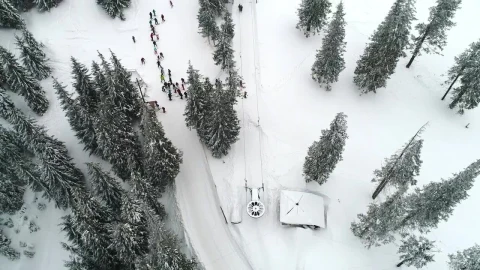 Stock Video Aerial Shot Of A Ski Station With People Practicing Live Wallpaper for PC - Free Live Wallpaper