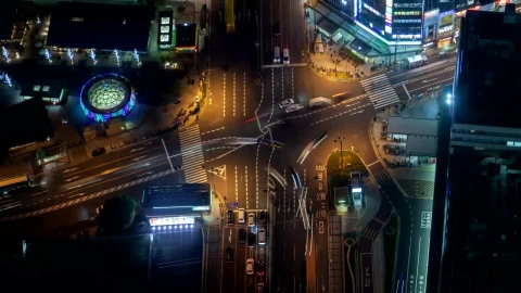 Stock Video Aerial Shot Of An Intersection In A Big City Live Wallpaper for PC - Free Live Wallpaper