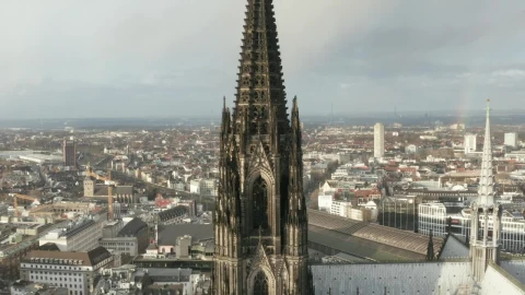 Stock Video Aerial Shot Of The Cologne Cathedral Two Brown Towers Live Wallpaper for PC - Free Live Wallpaper
