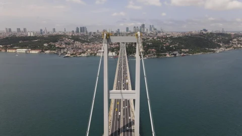 Stock Video Aerial Shot Of Traffic On A Suspension Bridge Live Wallpaper for PC - Free Live Wallpaper
