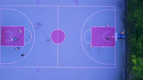 Stock Video Aerial View Of A Blue And Purple Basketball Court Live Wallpaper for PC - Free Live Wallpaper