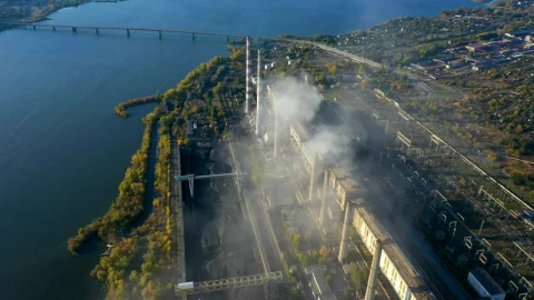 Stock Video Aerial View Of A Power Plant By The River Live Wallpaper for PC - Free Live Wallpaper
