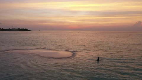 Stock Video Aerial View Of Beach With A Woman Walking At Sunset Live Wallpaper for PC - Free Live Wallpaper
