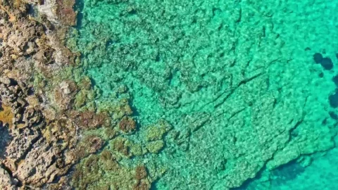 Stock Video Aerial View Of Bright Blue Rocky Sea Shallows Live Wallpaper for PC - Free Live Wallpaper