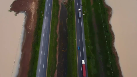 Stock Video Aerial View Of Cars And Trucks Traveling On A Highway Live Wallpaper for PC - Free Live Wallpaper