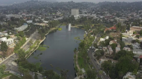 Stock Video Aerial View Of Echo Park In Los Angeles Live Wallpaper for PC - Free Live Wallpaper