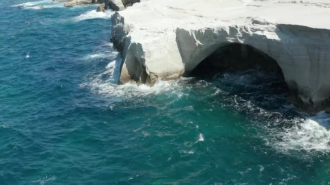 Stock Video Aerial View Of Sarakiniko Lunar Volcanic Beach Live Wallpaper for PC - Free Live Wallpaper