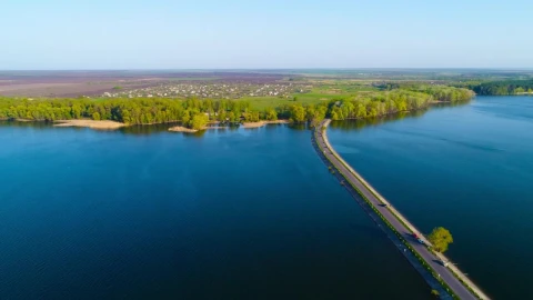 Stock Video Aerial View Of The Dam River With A Road Crossing Live Wallpaper for PC - Free Live Wallpaper