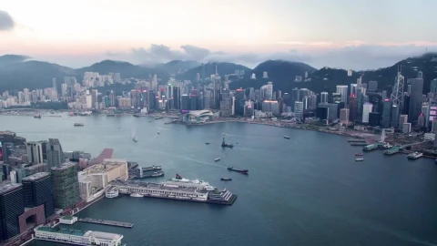 Stock Video Aerial View Of The Harbor In Hong Kong Live Wallpaper for PC - Free Live Wallpaper