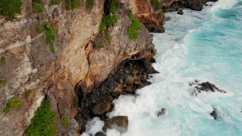 Stock Video Aerial View Of Turquoise Waves Crashing On Cliffs Live Wallpaper for PC - Free Live Wallpaper