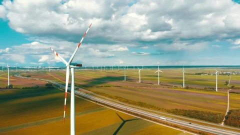 Stock Video Aerial View Of Wind Turbines In The Countryside Live Wallpaper for PC - Free Live Wallpaper