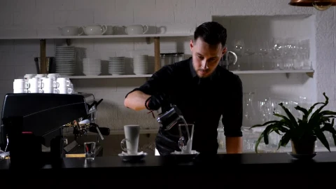Stock Video Barista Filling A Pitcher With Milk Live Wallpaper For PC - Free Live Wallpaper