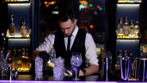 Stock Video Bar Tender Juggling Ice Cubes On A Bar Live Wallpaper For PC - Free Live Wallpaper