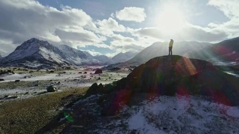 Stock Video Backpacker Gazes Over Mountain Landscape From Hill Live Wallpaper For PC - Free Live Wallpaper