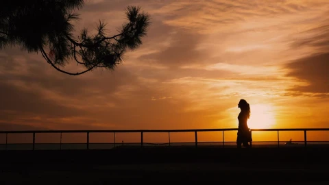 Stock Video Backlit Woman Walking At Sunset Live Wallpaper For PC - Free Live Wallpaper