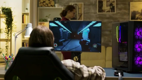 Stock Video Back View Of Man Video Gaming At Home Live Wallpaper For PC - Free Live Wallpaper