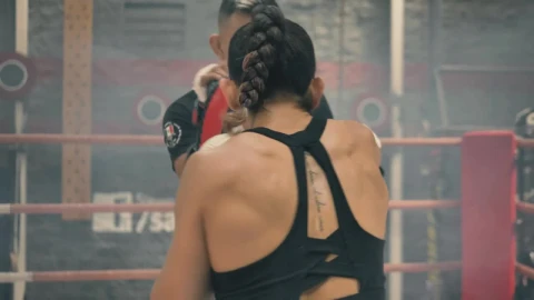 Stock Video Back View Of A Woman Doing Kickboxing With Her Coach Live Wallpaper For PC - Free Live Wallpaper