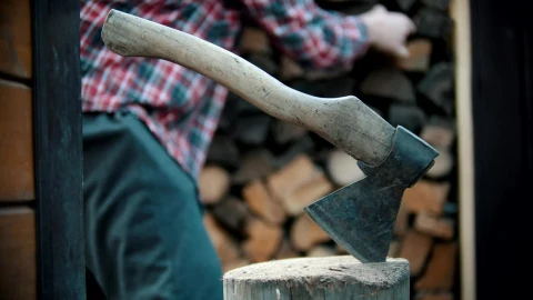 Stock Video Ax Stuck In A Log While A Lumberjack Works Live Wallpaper For PC - Free Live Wallpaper