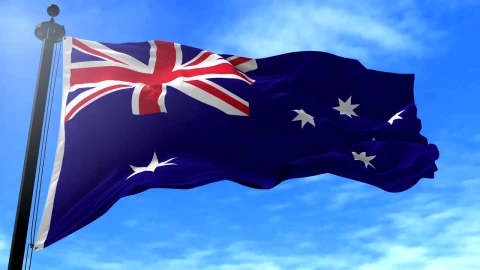 Stock Video Australian Flag Waving In Slow Motion On Blue Sky Live Wallpaper For PC - Free Live Wallpaper