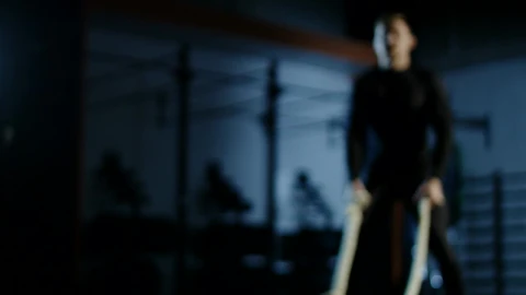 Stock Video Athlete Working Out With Heavy Ropes In The Gym Live Wallpaper For PC - Free Live Wallpaper