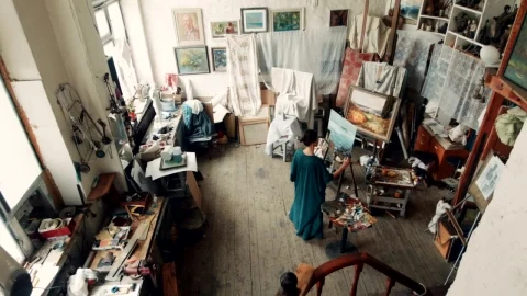 Stock Video Artist Woman Painting In Her Studio Live Wallpaper For PC - Free Live Wallpaper