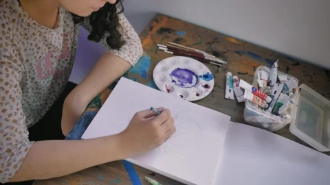 Stock Video Artist Woman Giving Color To A Drawn Face Live Wallpaper For PC - Free Live Wallpaper