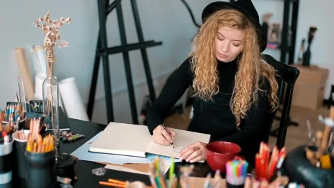 Stock Video Artist Thinking And Sketching Sips Cup Of Tea Live Wallpaper For PC - Free Live Wallpaper