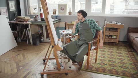 Stock Video Artist Stares At Canvas Sitting In Art Studio Live Wallpaper For PC - Free Live Wallpaper