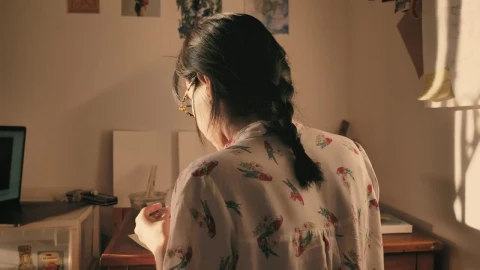Stock Video Artist Seen From Behind Painting In Her Studio Live Wallpaper For PC - Free Live Wallpaper