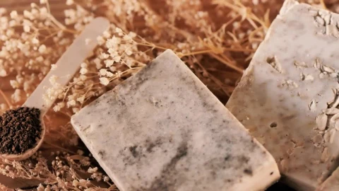 Stock Video Arrangement Of Handmade Oatmeal Soaps And Wooden Mixer Live Wallpaper For PC - Free Live Wallpaper