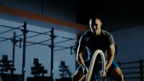 Stock Video An Athlete Using Thew Ropes In The Gym Live Wallpaper For PC - Free Live Wallpaper