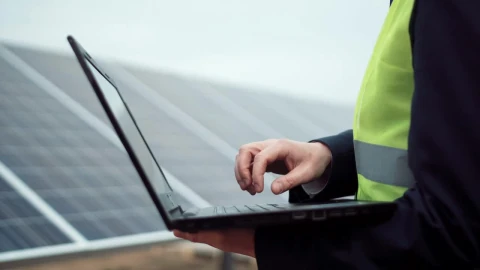 Stock Video A Worker With A Laptop Or On A Solar Panel Live Wallpaper For PC - Free Live Wallpaper